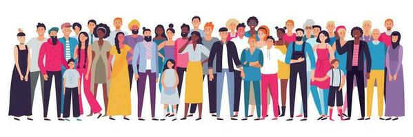multiethnic group of people society multicultural community portrait and citizens young adult and elder people illustration vector